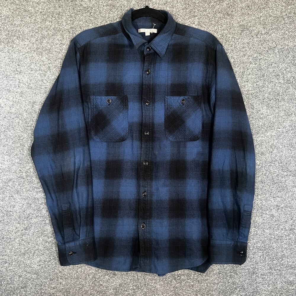 Uniqlo Shirt Mens Medium Blue Plaid Flannel Button Up Long Sleeve Pockets Soft